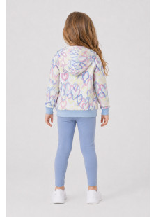 TRAX girls' white T-shirt, blue-grey leggings and heart-print hooded jacket set