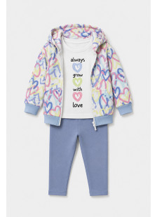 TRAX girls' white T-shirt, blue-grey leggings and heart-print hooded jacket set