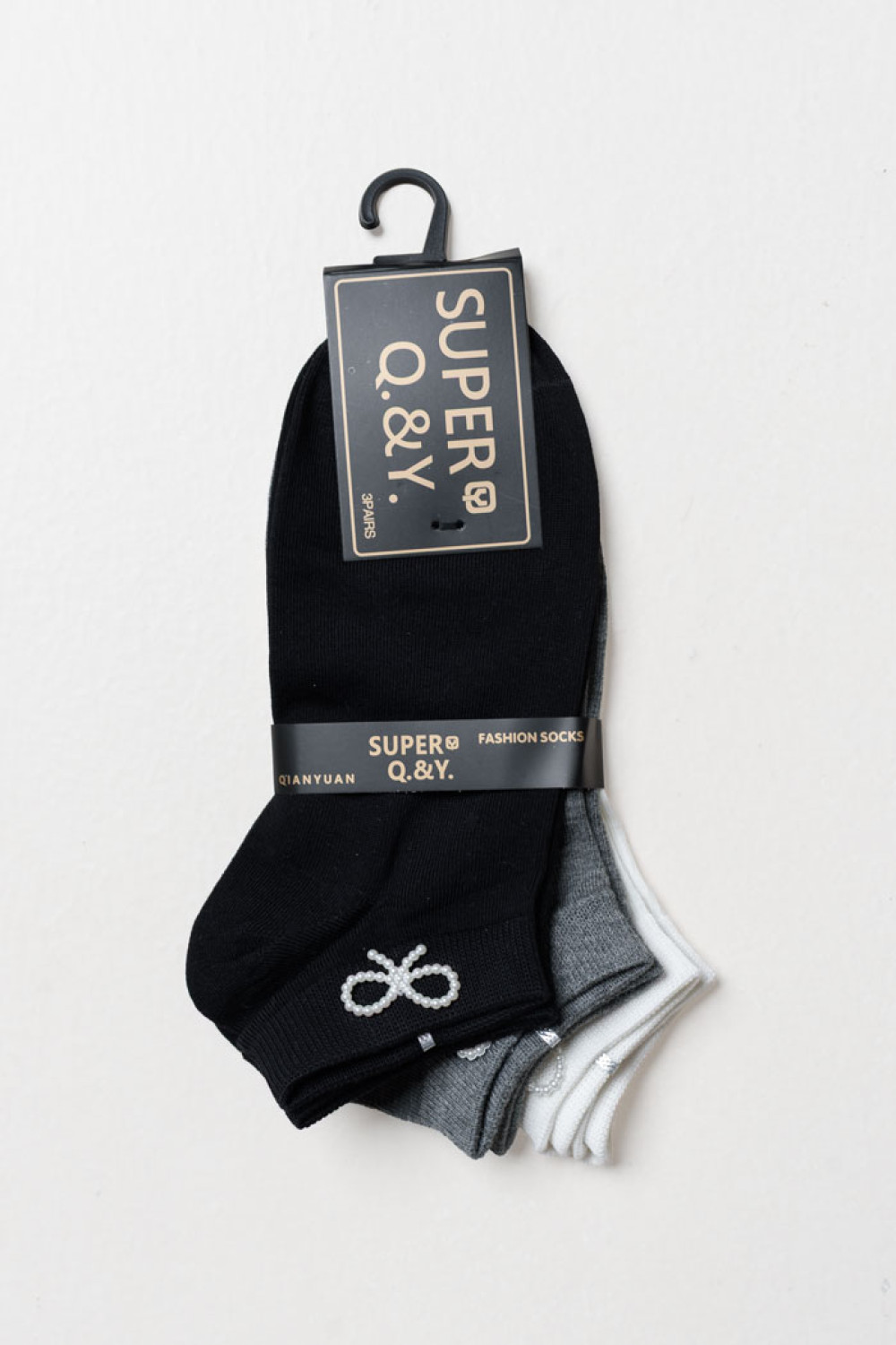 SUPER Q&Y ankle socks with bows three-pack