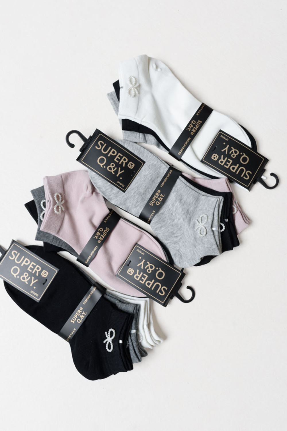 SUPER Q&Y ankle socks with bows three-pack