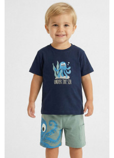 TRAX boys' navy T-shirt and cargo shorts summer set with octopus print