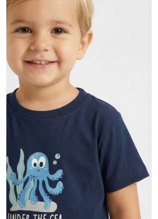 TRAX boys' navy T-shirt and cargo shorts summer set with octopus print