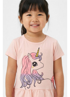 TRAX girls' pink unicorn T-shirt and grey-lilac capri leggings set