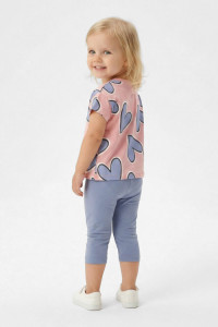 TRAX girls' pink heart-print T-shirt and grey-blue capri leggings set