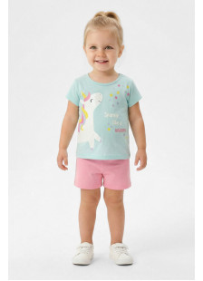 TRAX girls' light turquoise unicorn T-shirt and pink shorts set