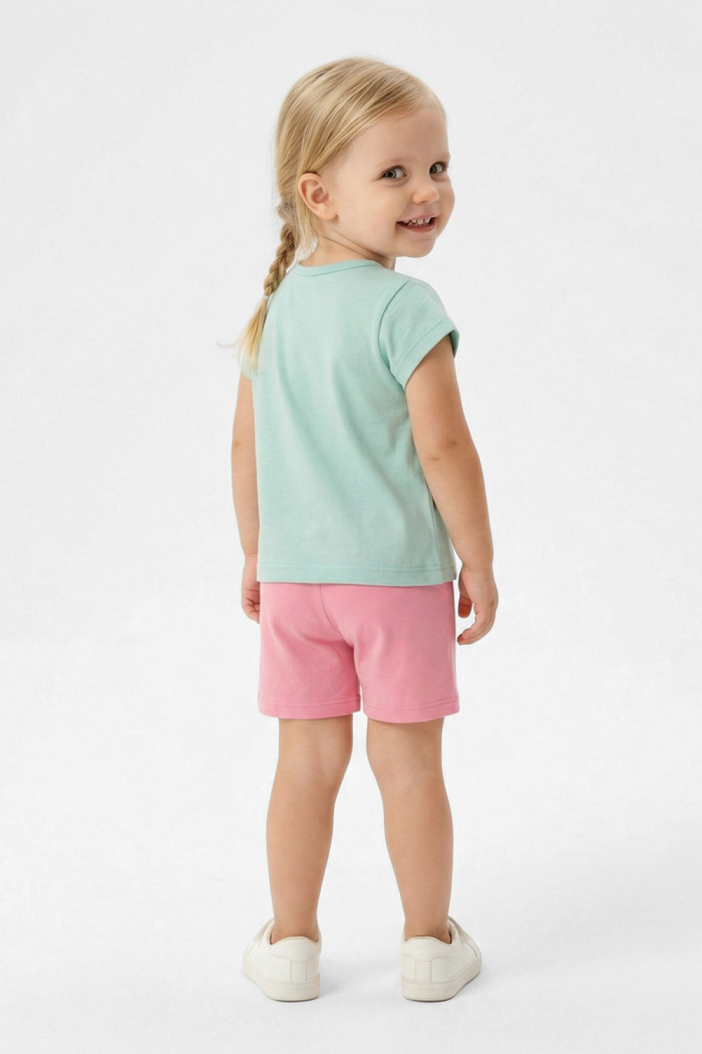 TRAX girls' light turquoise unicorn T-shirt and pink shorts set