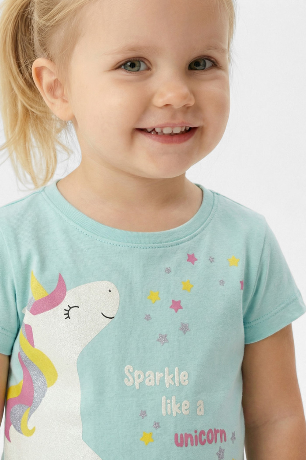 TRAX girls' light turquoise unicorn T-shirt and pink shorts set