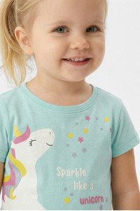 TRAX girls' light turquoise unicorn T-shirt and pink shorts set