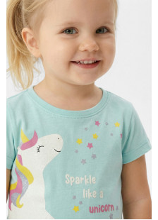 TRAX girls' light turquoise unicorn T-shirt and pink shorts set