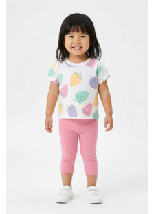 TRAX girls' white strawberry-print T-shirt and pink capri leggings set