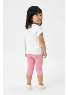 TRAX girls' white strawberry-print T-shirt and pink capri leggings set