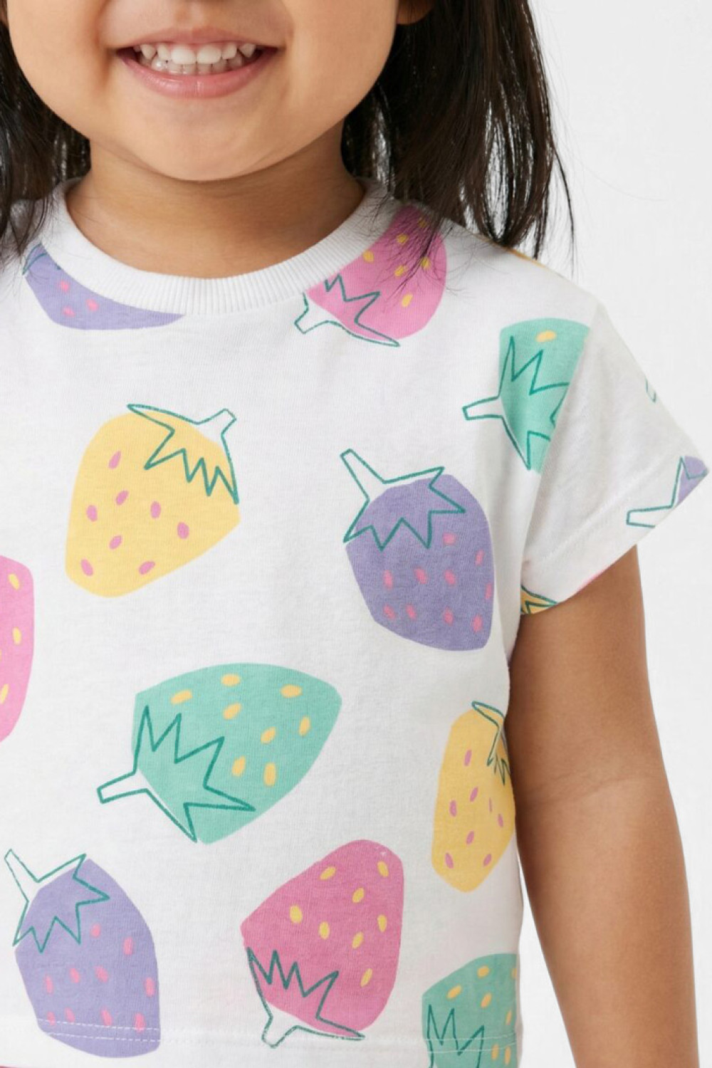 TRAX girls' white strawberry-print T-shirt and pink capri leggings set