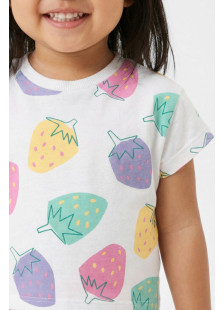 TRAX girls' white strawberry-print T-shirt and pink capri leggings set