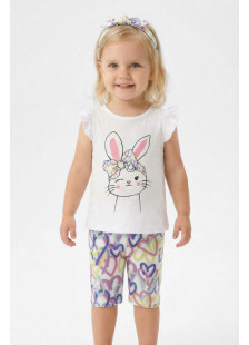 TRAX girls' white bunny T-shirt, heart-print capri leggings and hairband set