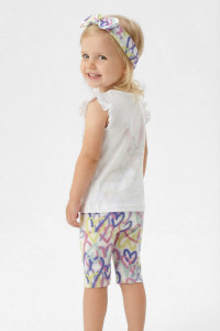 TRAX girls' white bunny T-shirt, heart-print capri leggings and hairband set