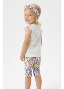 TRAX girls' white bunny T-shirt, heart-print capri leggings and hairband set