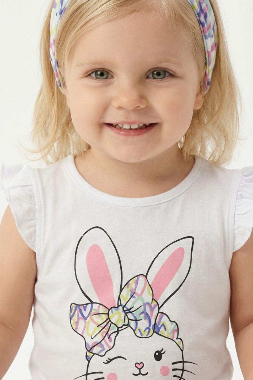 TRAX girls' white bunny T-shirt, heart-print capri leggings and hairband set