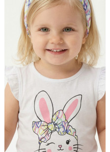 TRAX girls' white bunny T-shirt, heart-print capri leggings and hairband set