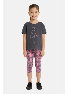 TRAX teen girls' charcoal slogan T-shirt and pink snakeskin-print capri leggings set