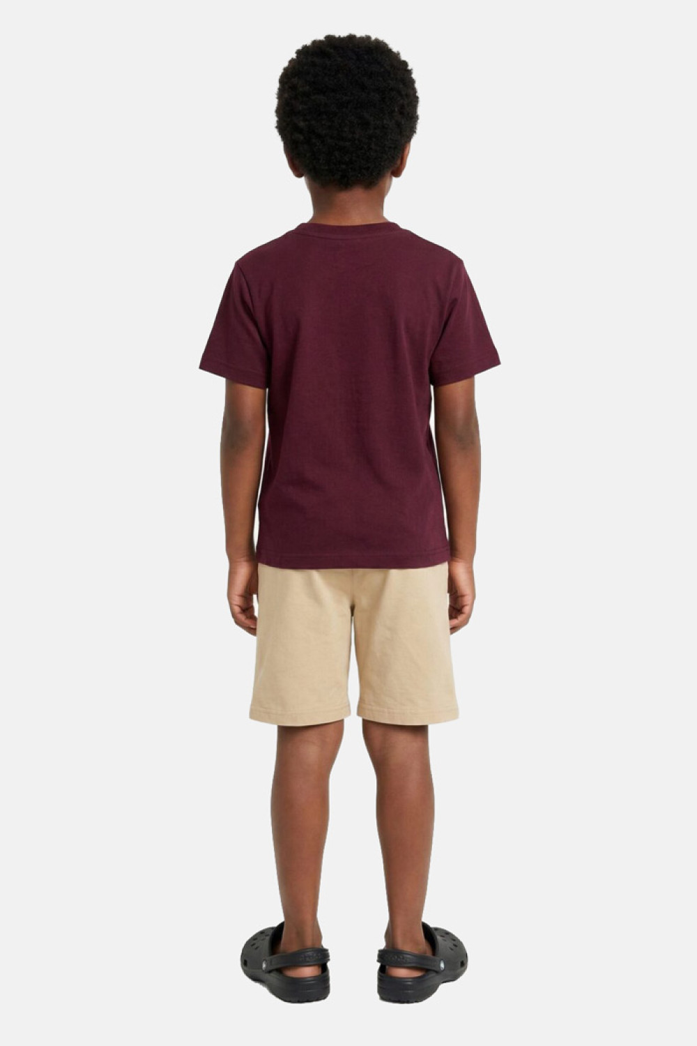 TRAX boys’ burgundy T-shirt and beige Bermuda shorts set with fingerprint print