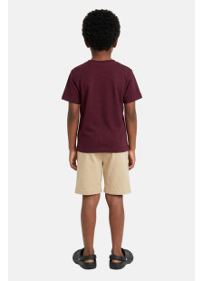 TRAX boys’ burgundy T-shirt and beige Bermuda shorts set with fingerprint print