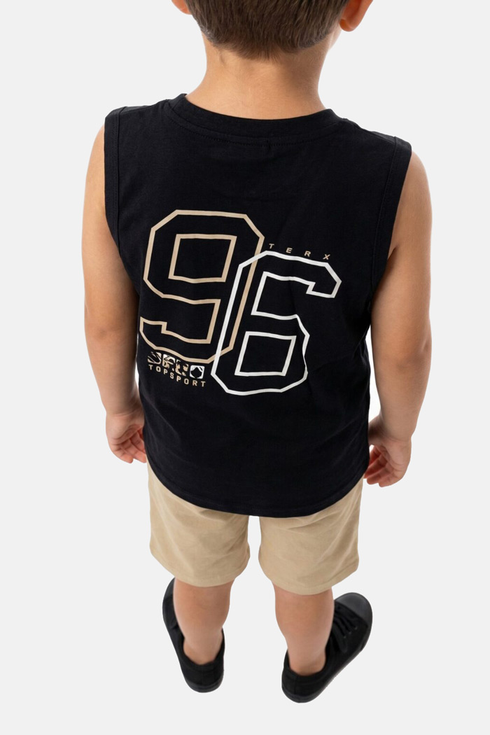 TRAX boys’ black sleeveless top and beige Bermuda shorts set