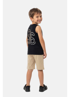 TRAX boys’ black sleeveless top and beige Bermuda shorts set