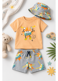 TRAX baby boys’ saffron-yellow T-shirt, grey shorts and bucket hat set