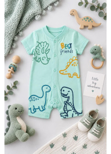 TRAX baby boys’ turquoise dinosaur print summer romper