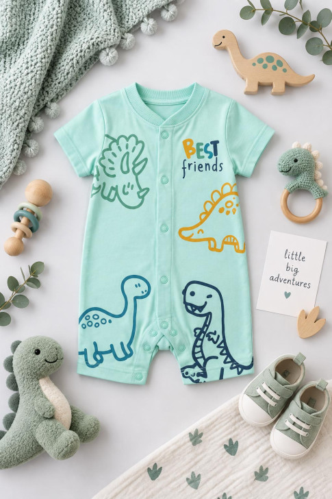 TRAX Baby Boys’ Dinosaur Summer Romper 49060 – Turquoise