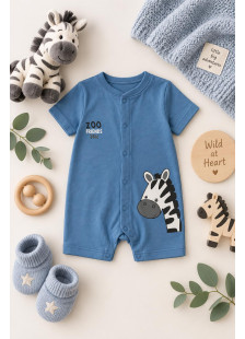TRAX baby boys’ royal blue zebra print summer romper
