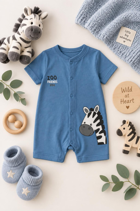 TRAX Baby Boys’ Zebra Summer Romper 49061 – Royal Blue