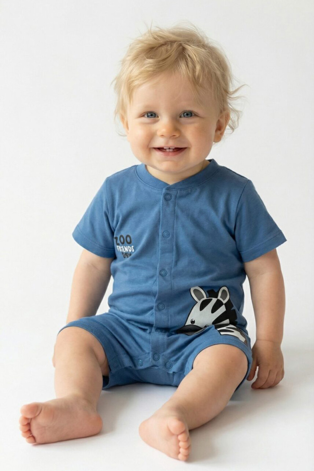 TRAX baby boys’ royal blue zebra print summer romper