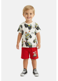 TRAX boys’ white monster trucks T-shirt and red Bermuda shorts set