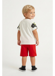 TRAX boys’ white monster trucks T-shirt and red Bermuda shorts set