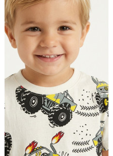 TRAX boys’ white monster trucks T-shirt and red Bermuda shorts set