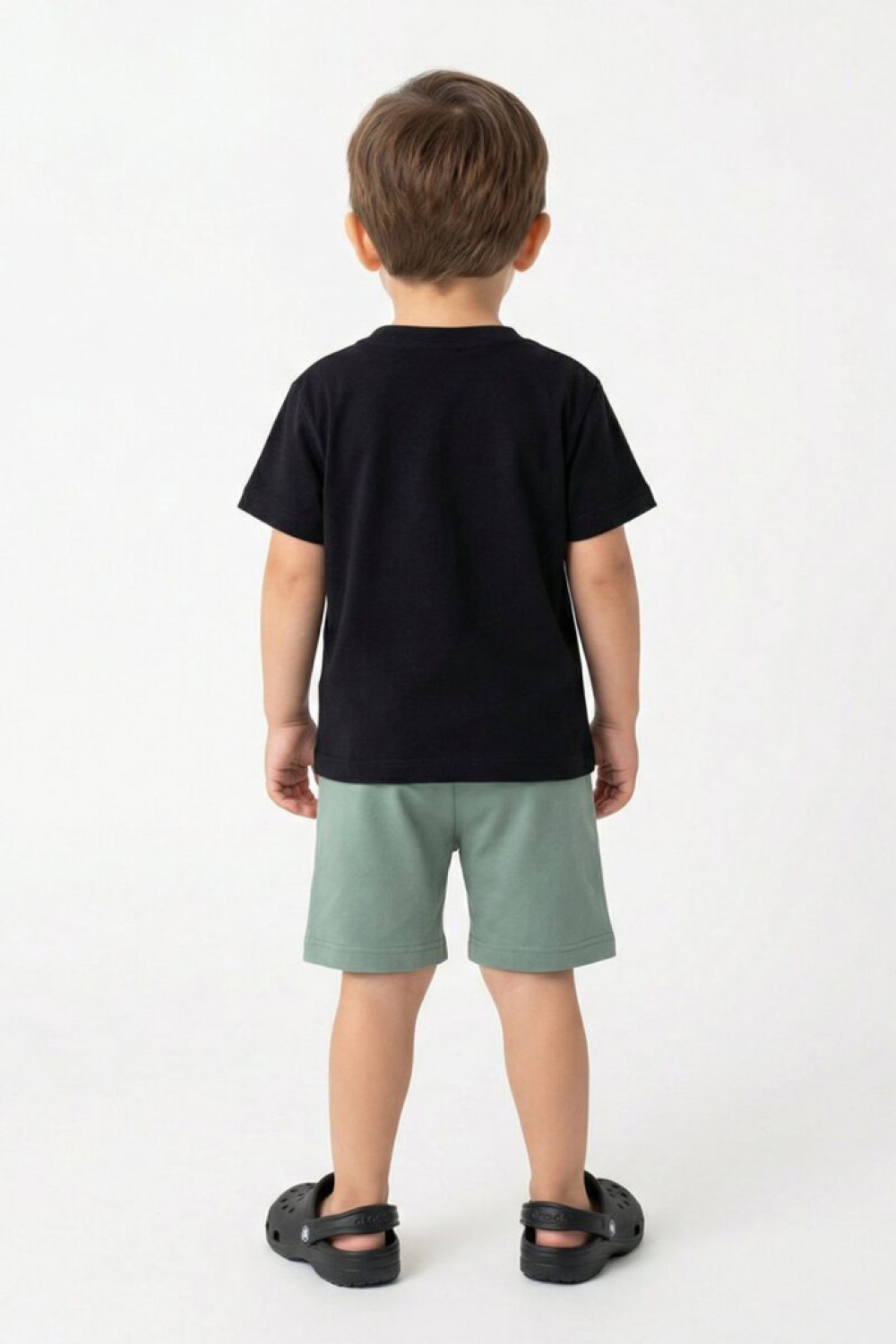 TRAX boys’ charcoal dinosaur T-shirt and soft green Bermuda shorts set
