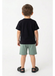 TRAX boys’ charcoal dinosaur T-shirt and soft green Bermuda shorts set