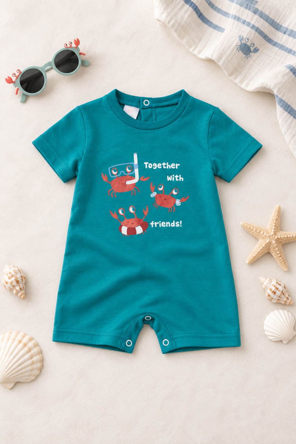 Pretty Baby baby boys' petrol blue romper with crab print