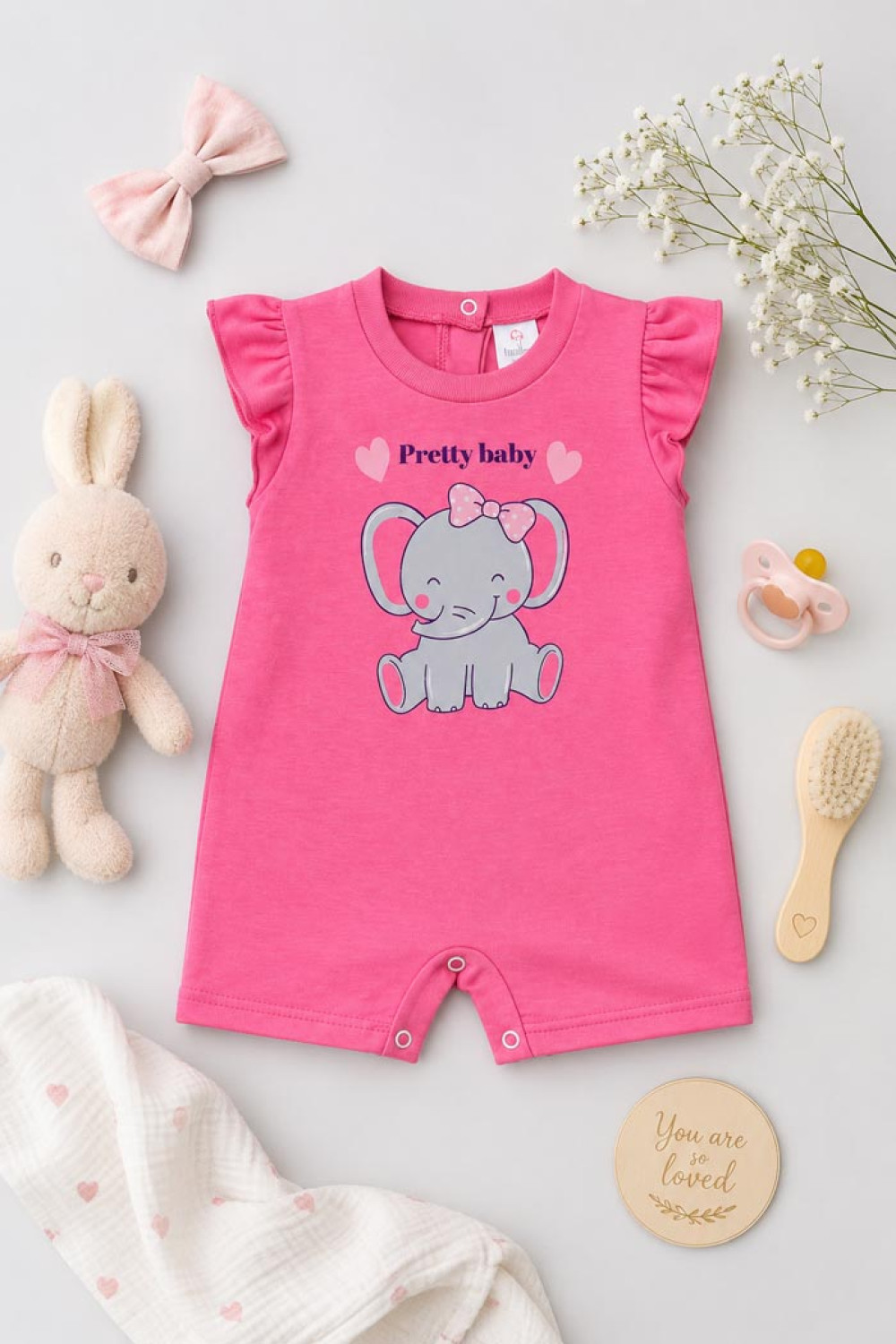 Pretty Baby baby girls' fuchsia romper with elephant print