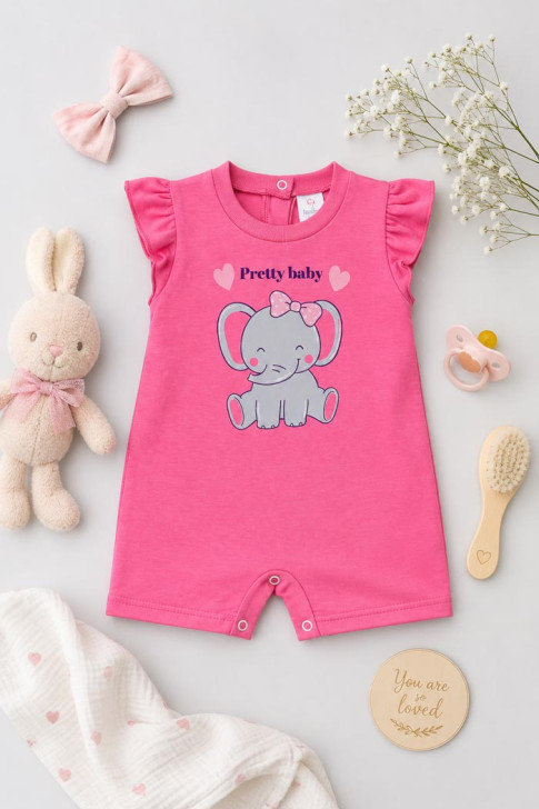 Pretty Baby Baby Girls' Elephant Romper 32992 Fuchsia