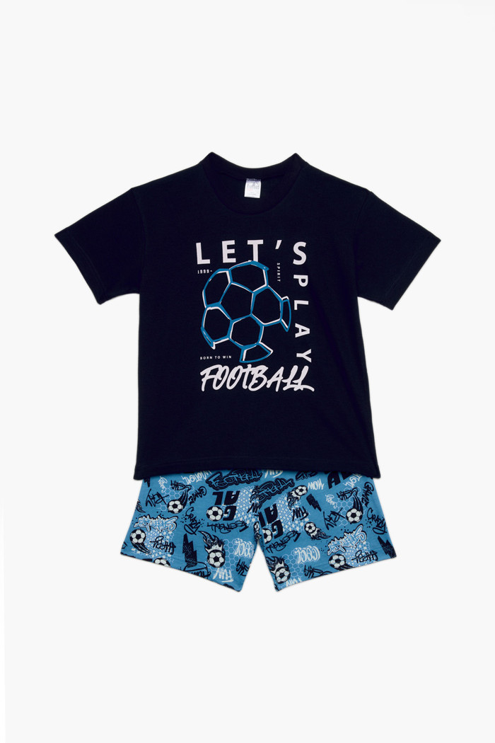 Pretty Baby boys' dark blue football pyjama set with shorts