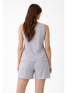 CHERRY Damen-Pyjama in Grau meliert mit Herzprint und Bermudashorts