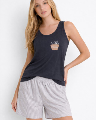CHERRY Damen-Pyjama mit gestreiften Bermudashorts CH-6038 – Anthrazit