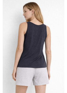CHERRY Damen-Pyjama in Anthrazit mit gestreiften Bermudashorts