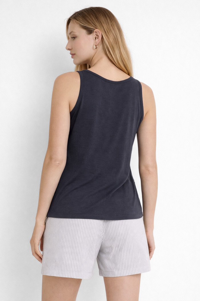 CHERRY Damen-Pyjama in Anthrazit mit gestreiften Bermudashorts
