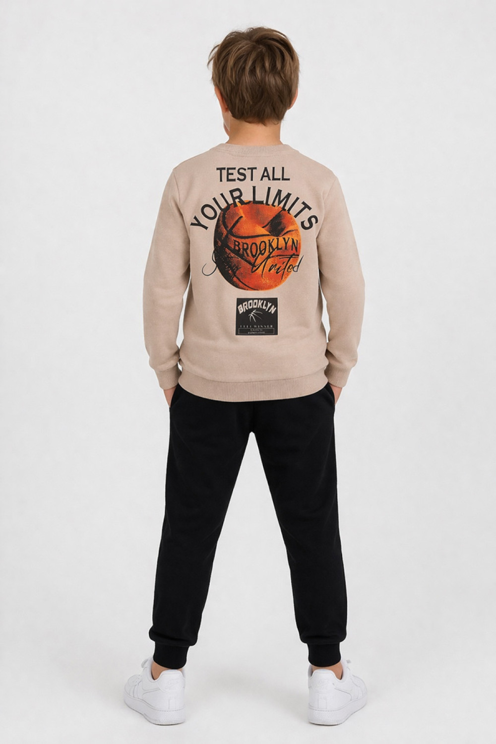 TRAX beige boys' tracksuit set with long-sleeved top and trousers