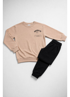 TRAX beige boys' tracksuit set with long-sleeved top and trousers