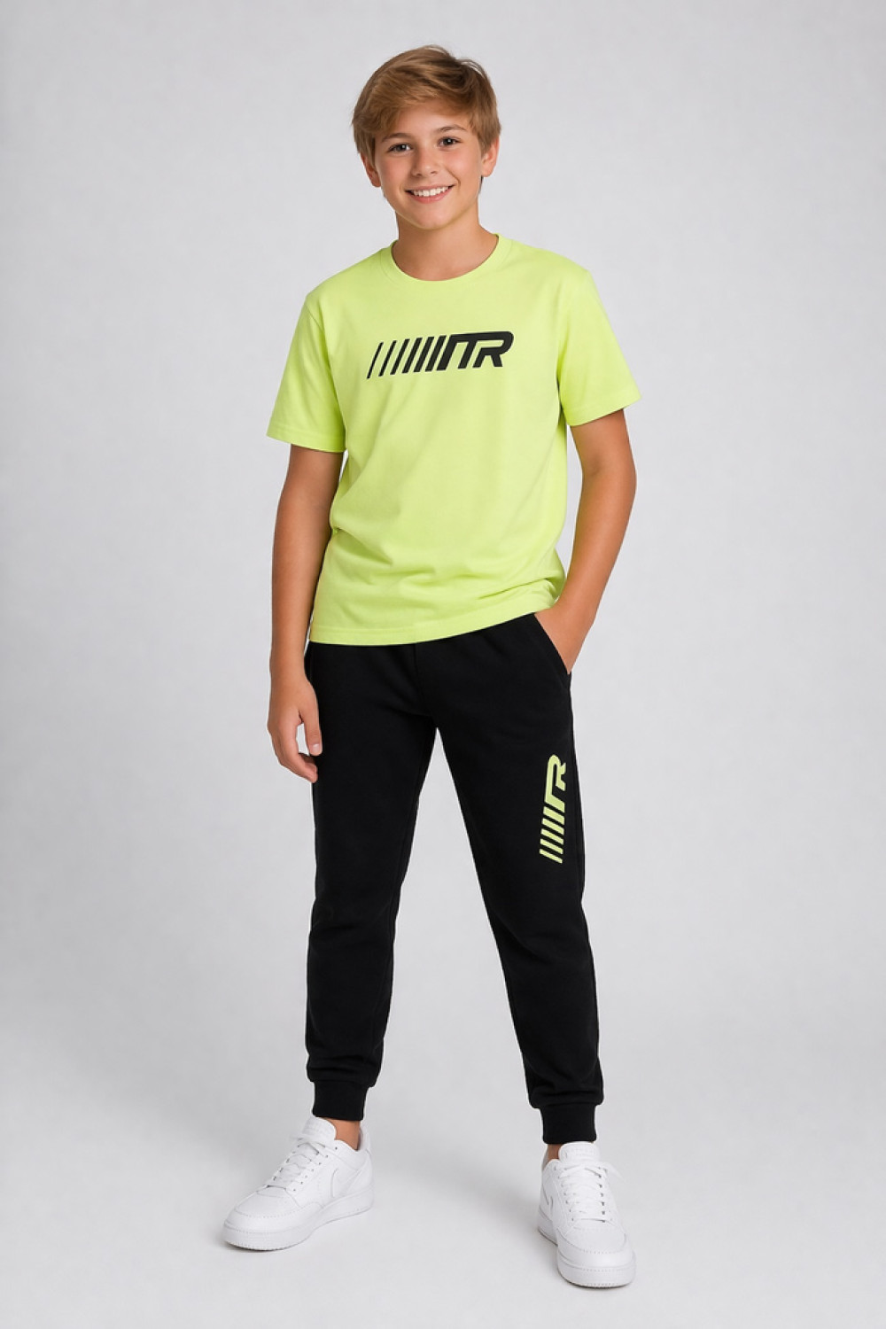 TRAX black boys' three-piece tracksuit set with neon lime details