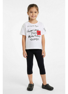 White TRAX girls' summer set with T-shirt and capri leggings